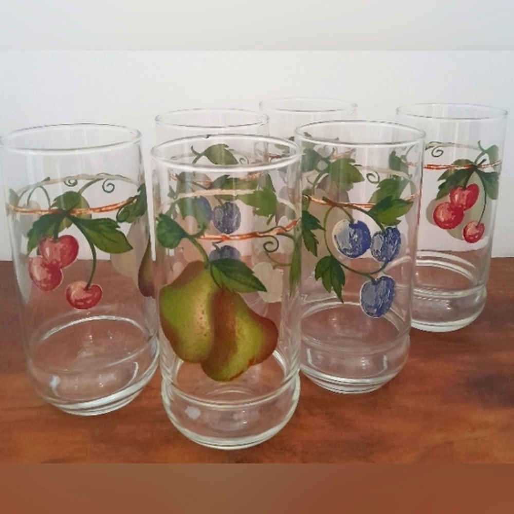 Vintage 1950-1959 Libbey Tumbler Glasses Pear, Cherry, Grapes